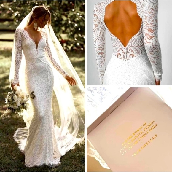 Grace Loves Lace White Wedding Gown with Intricate Lace and Elegant Train - Picture 2 of 7